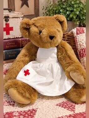 Vintage Vermont Teddy Bear 16” Jointed Nurse Bear Mid 1990s